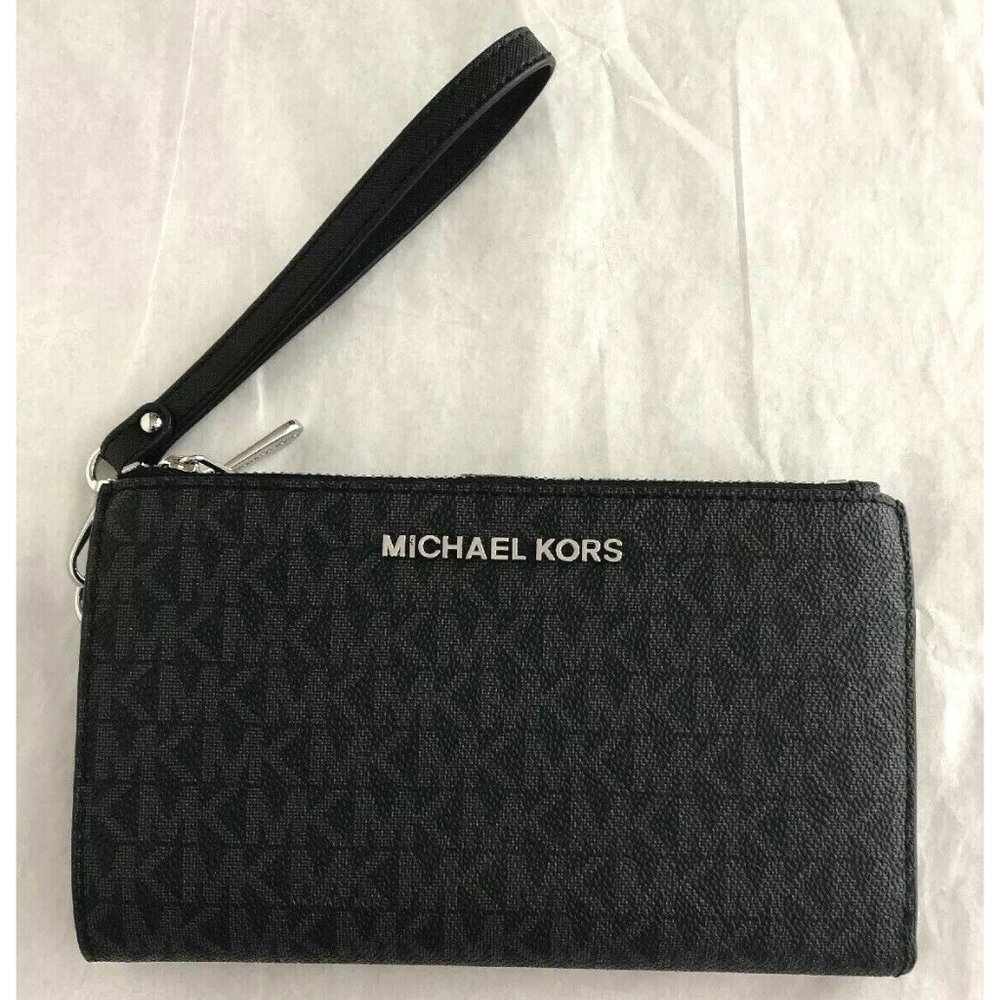 New Michael Kors Jet Set Travel Double zip wristlet wallet PVC Black - Picture 2 of 6